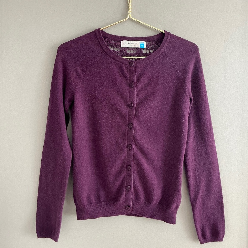 Purple Anthropologie Button-up Cardigan Sweater with Lace Detail Size XS